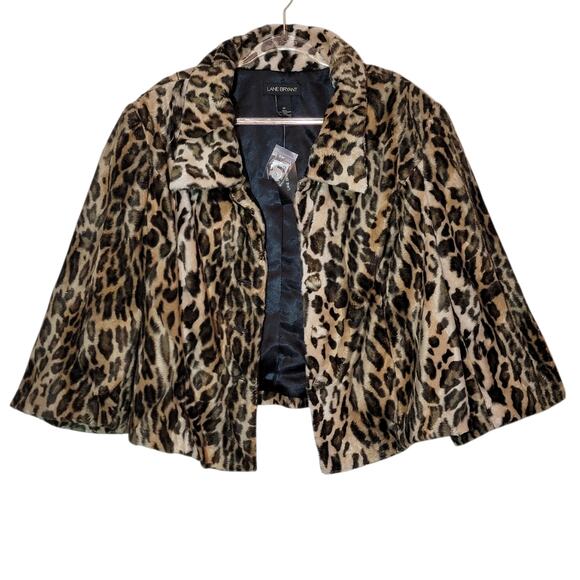 Lane Bryant Leopard Short Jacket 3/4 Sleeve Tan Black Plus Size 24 Chic Edgy - Picture 7 of 14